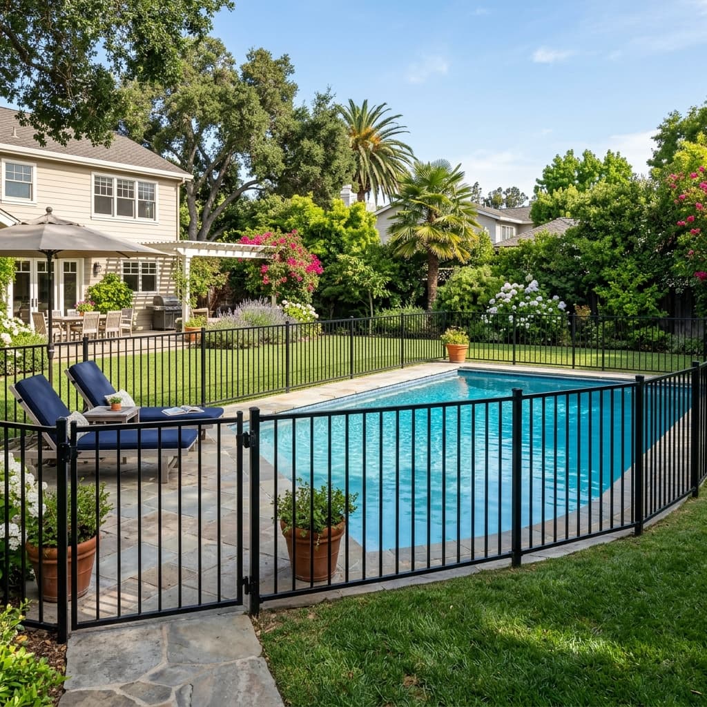 Black aluminum pool fence